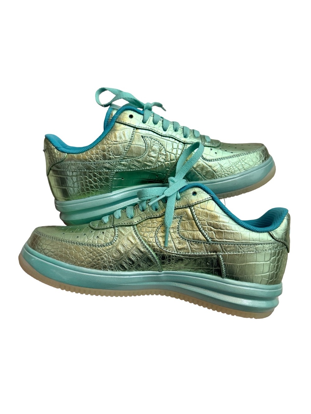 Nike Metallic Teal Croc-Embossed Low Top Sneakers NWOT